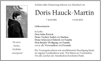 Anzeige von Doris Hauck-Martin von MGO