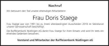 Anzeige von Doris Staege von MGO