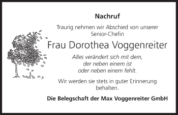 Anzeige von Dorothea Voggenreiter von MGO