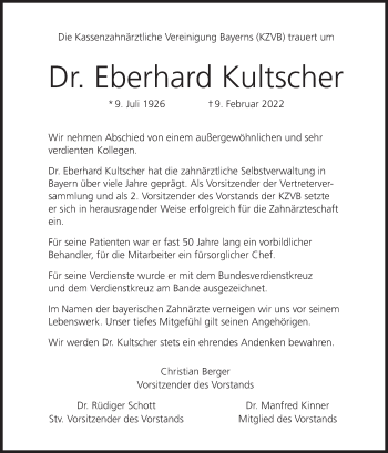 Anzeige von Eberhard Kultscher von MGO