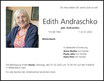 Anzeige von Edith Andraschko von MGO