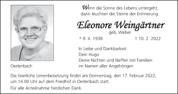 Anzeige von Eleonore Weingärtner von MGO
