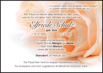 Anzeige von Elfriede Schulz von MGO