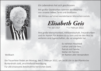 Anzeige von Elisabeth Geis von MGO