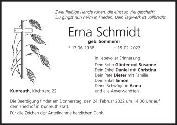 Anzeige von Erna Schmidt von MGO