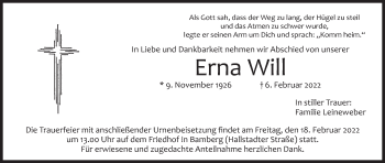 Anzeige von Erna Will von MGO