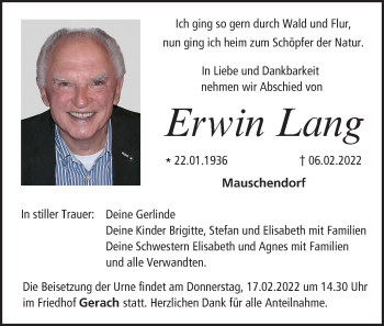 Anzeige von Erwin Lang von MGO