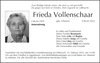 Anzeige von Frieda Vollenschaar von MGO
