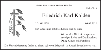 Anzeige von Friedrich Karl Kalden von MGO