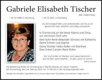 Anzeige von Gabriele Elisabeth Tischer von MGO