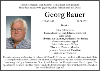 Anzeige von Georg Bauer von MGO