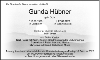 Anzeige von Gunda Hübner von MGO