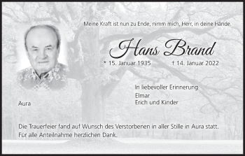 Anzeige von Hans Brand von MGO