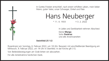 Anzeige von Hans Neuberger von MGO