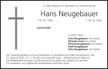 Anzeige von Hans Neugebauer von MGO