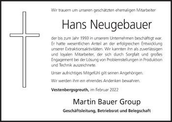 Anzeige von Hans Neugebauer von MGO