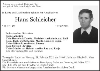 Anzeige von Hans Schleicher von MGO