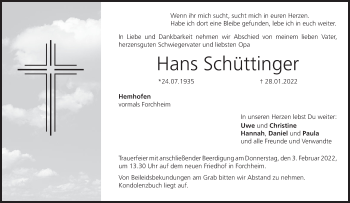 Anzeige von Hans Schüttfinger von MGO