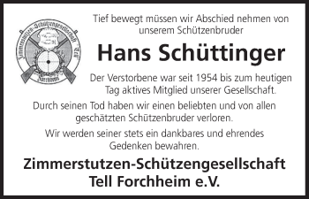 Anzeige von Hans Schüttinger von MGO