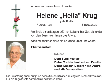 Anzeige von Helene Krug von MGO