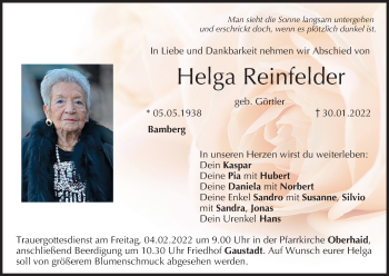 Anzeige von Helga Reinfelder von MGO