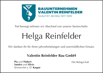 Anzeige von Helga Reinfelder von MGO