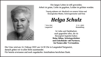 Anzeige von Helga Schulz von MGO