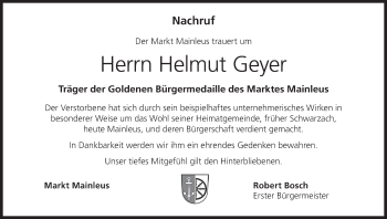 Anzeige von Helmut Geyer von MGO