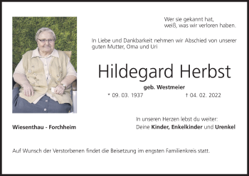 Anzeige von Hildegard Herbst von MGO