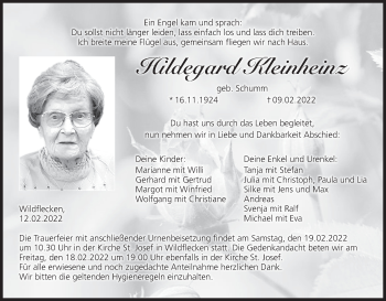 Anzeige von Hildegard Kleinheinz von MGO