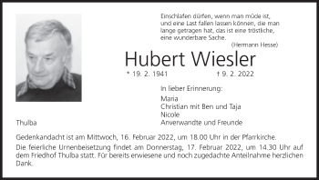 Anzeige von Hubert Wiesler von MGO