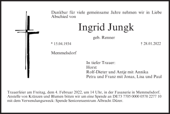 Anzeige von Ingrid Jungk von MGO