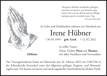 Anzeige von Irene Hübner von MGO