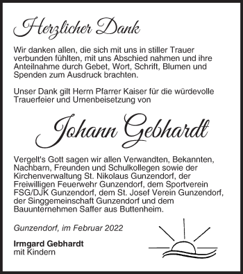 Anzeige von Johann Gebhardt von MGO