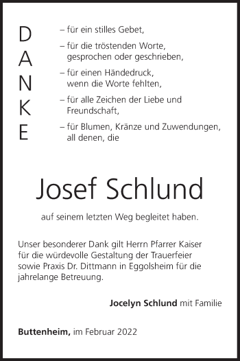 Anzeige von Josef Schlund von MGO