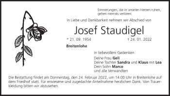 Anzeige von Josef Staudigel von MGO