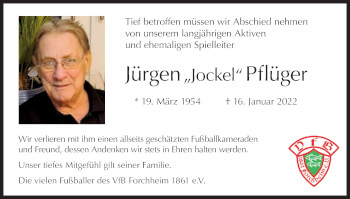 Anzeige von Jürgen Pflüger von MGO