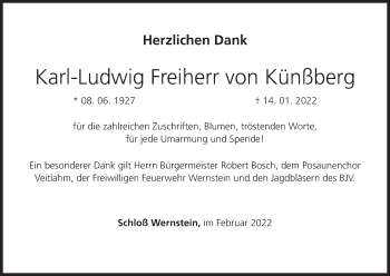 Anzeige von Karl-Ludwig Freiherr von KünßbergFreiherr von Künßberg von MGO