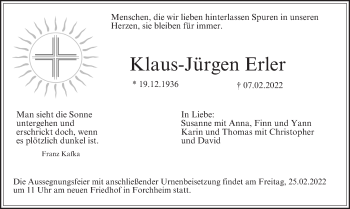 Anzeige von Klaus-Jürgen Erler von MGO