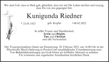 Anzeige von Kunigunda Riedner von MGO
