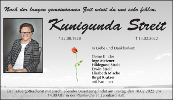 Anzeige von Kunigunda Streit von MGO