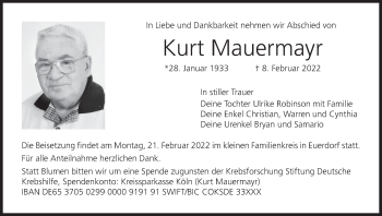 Anzeige von Kurt Mauermayr von MGO