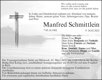 Anzeige von Manfred Schmittlein von MGO