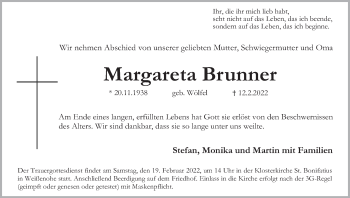 Anzeige von Margareta Brunner von MGO