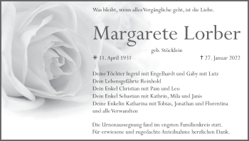 Anzeige von Margarete Lorber von MGO
