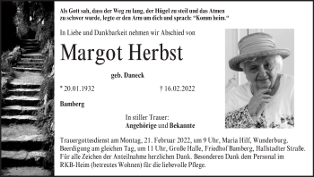 Anzeige von Margot Herbst von MGO