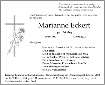 Anzeige von Marianne Eckert von MGO