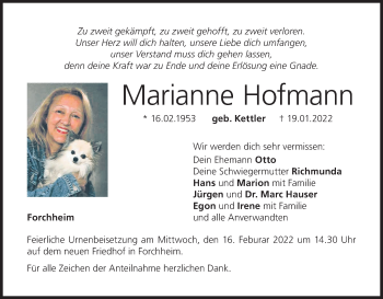 Anzeige von Marianne Hofmann von MGO
