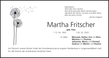 Anzeige von Martha Fritscher von MGO