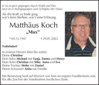 Anzeige von Matthäus Koch von MGO
